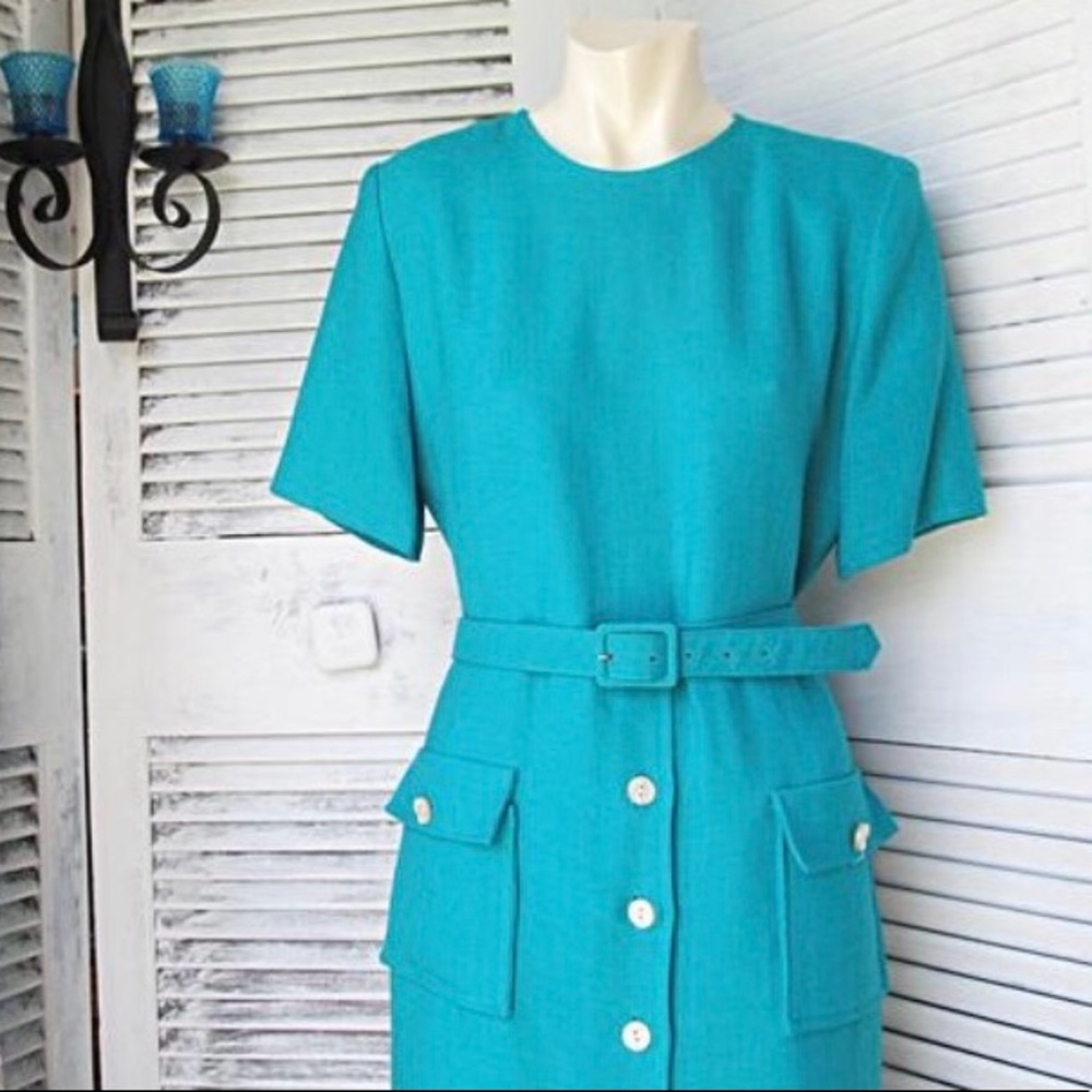 VTG Dress Career Retro Office Secretary Authentic Henry Lee Petites Teal Aqua 10